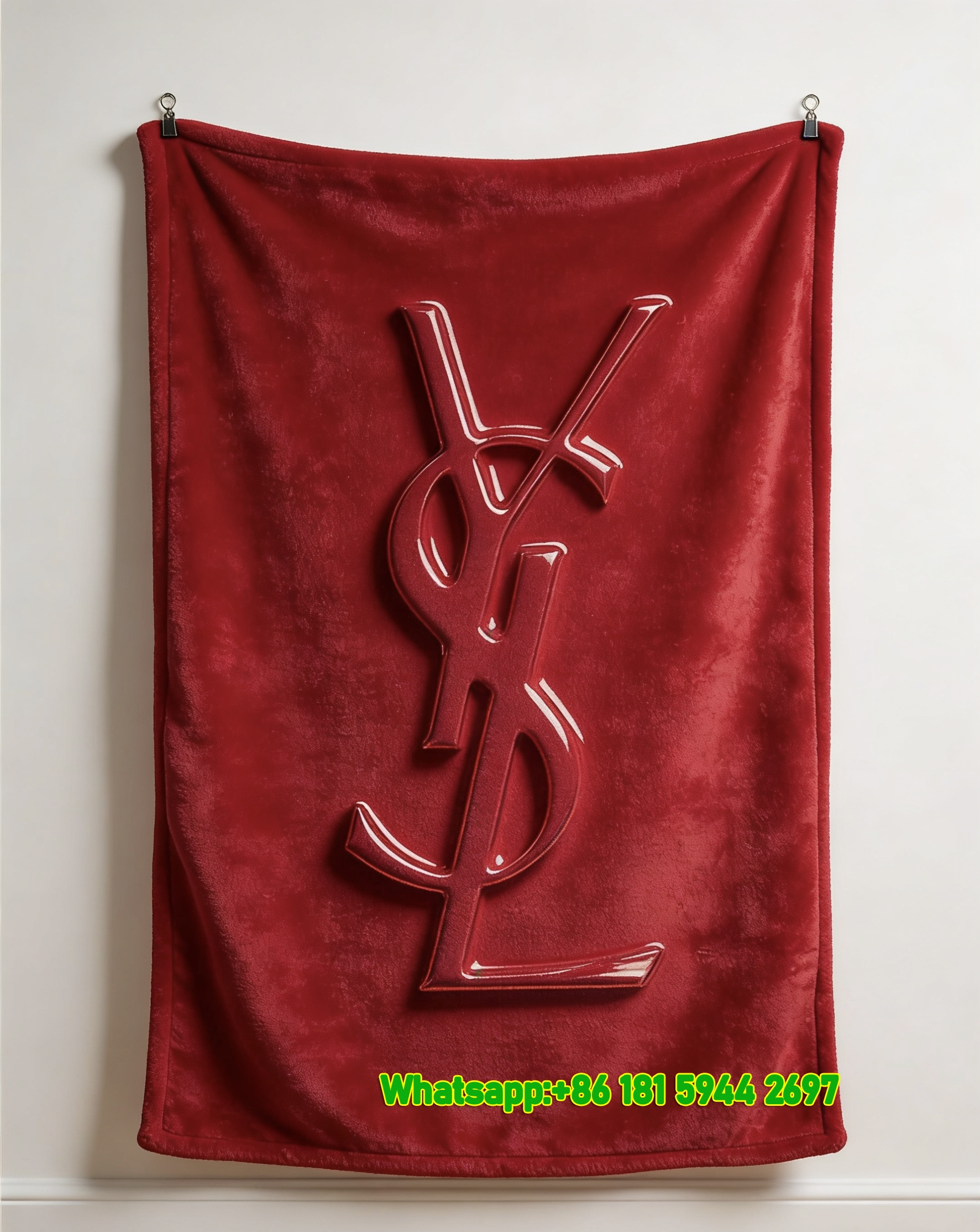 Yves Saint Laurent YSL Red Logo Printed Flannel Sofa Throw Blanket IMG_3226